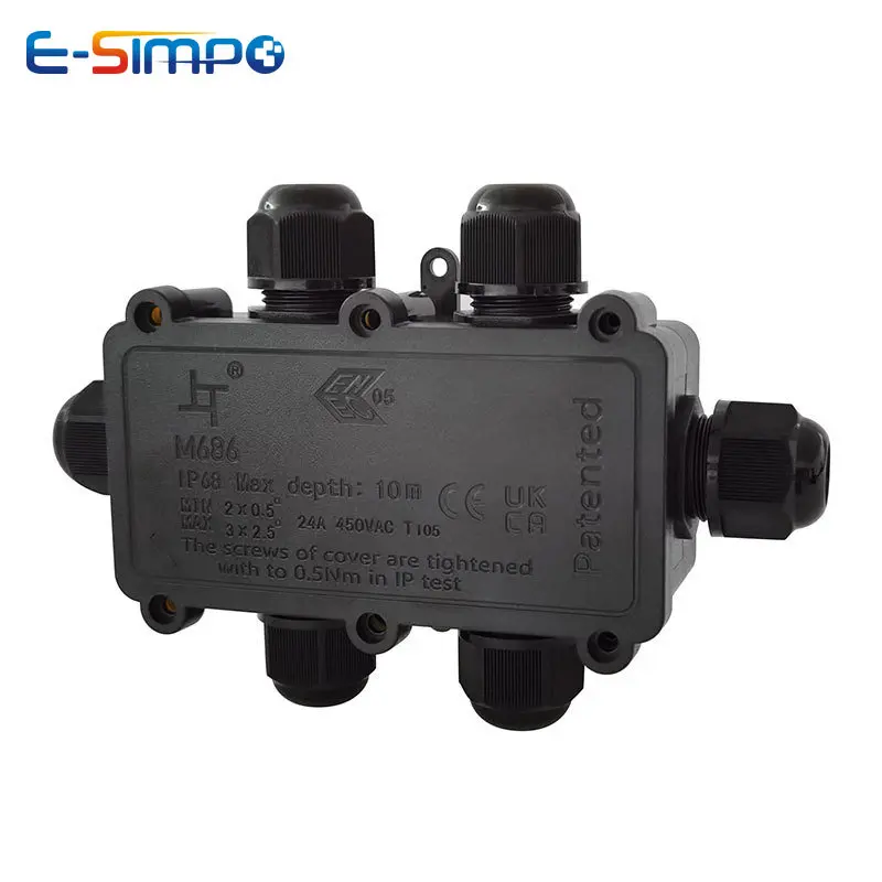 Outdoor Power Cable Junction Box - 6Way 1IN5Out IP68 Underwater Power Cord