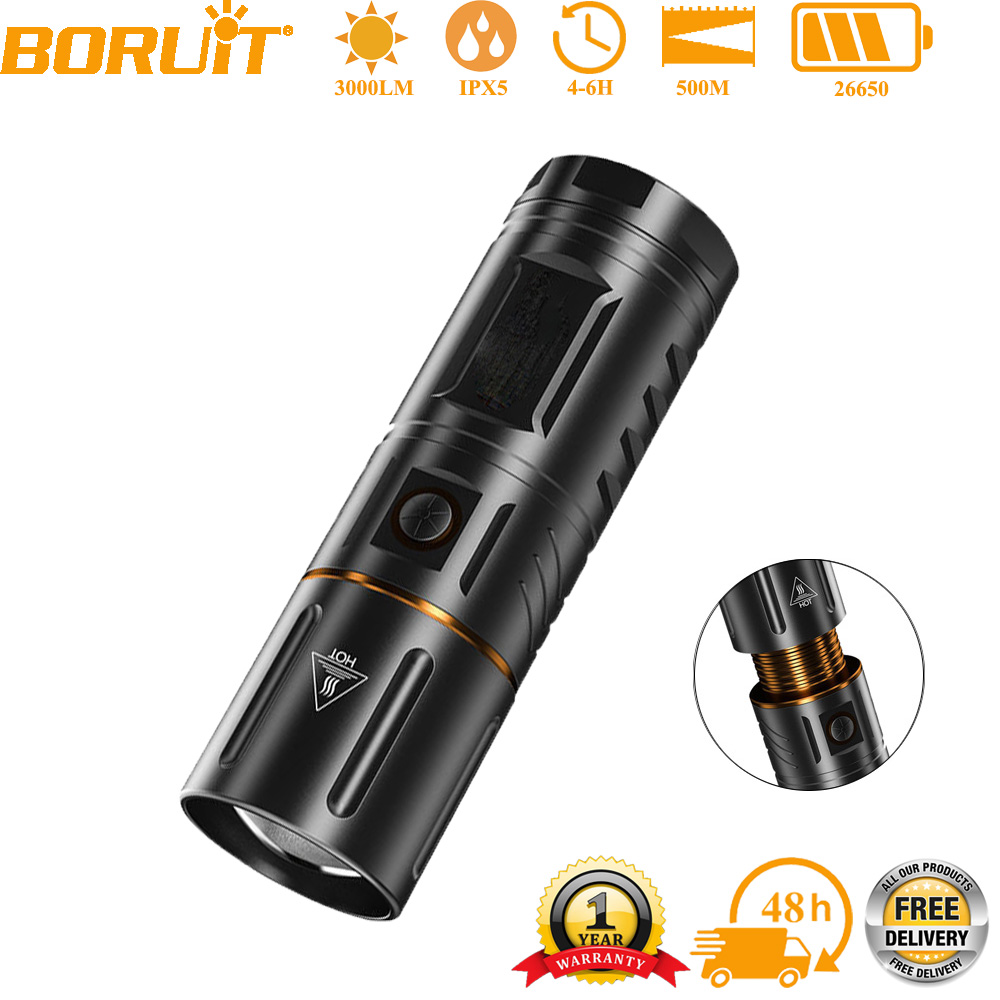 Outdoor Usb Power Bank - BORUiT Ultra Bright 3000LM LED Flashlight